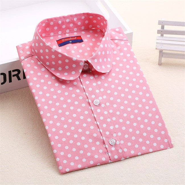 Red Polka Dot Shirts Women Cotton Blouses Long Sleeve Ladies Tops Collar Shirt Female Plus Size 5XL Clothing For Women