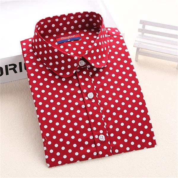 Red Polka Dot Shirts Women Cotton Blouses Long Sleeve Ladies Tops Collar Shirt Female Plus Size 5XL Clothing For Women