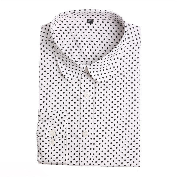 Red Polka Dot Shirts Women Cotton Blouses Long Sleeve Ladies Tops Collar Shirt Female Plus Size 5XL Clothing For Women