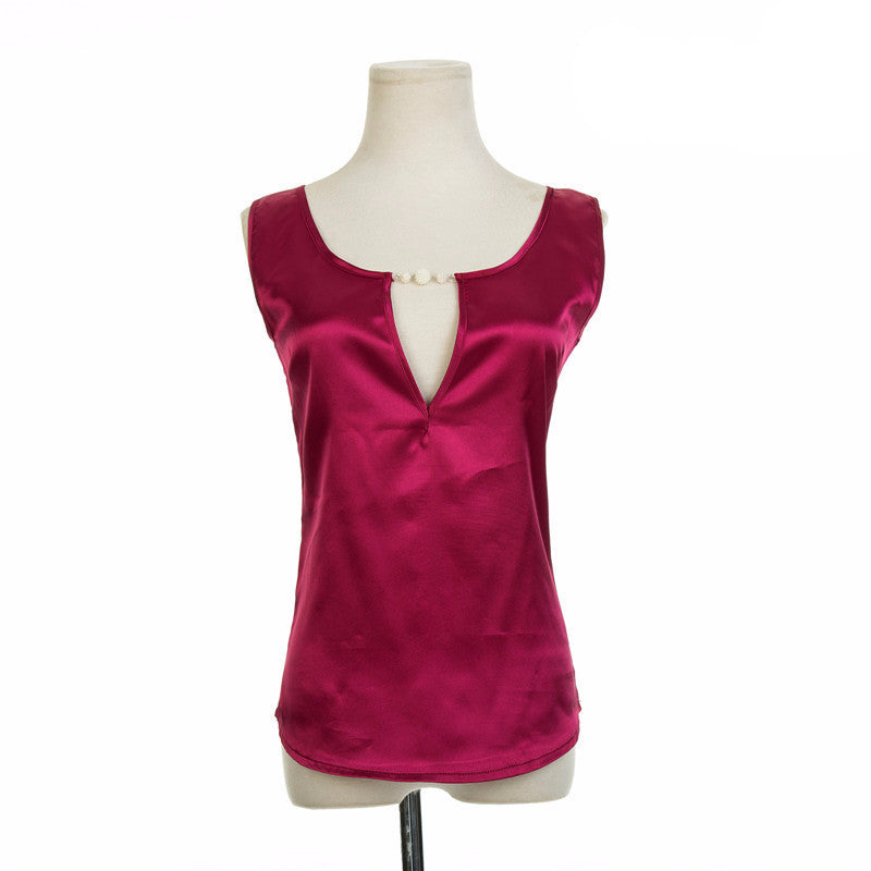 Online discount shop Australia - Blouses Sexy Beading V Collar Women Top Tees Crochet Solid Shoulder Sleeveless Loose Female Shirts S M L XL XXL XXXL