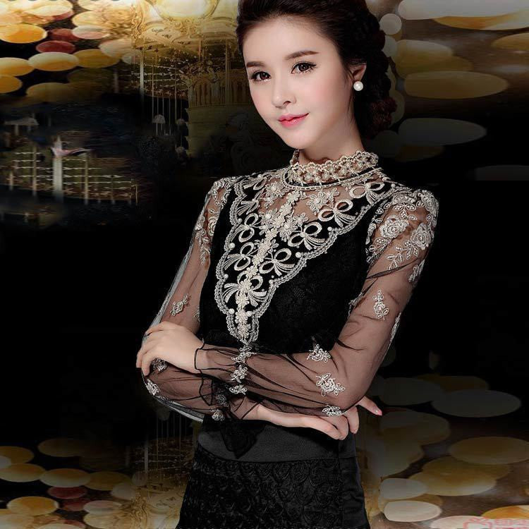 Online discount shop Australia - Crochet Long Sleeve Shirts Vintage Women Blouses Chiffon Women Lace Tops