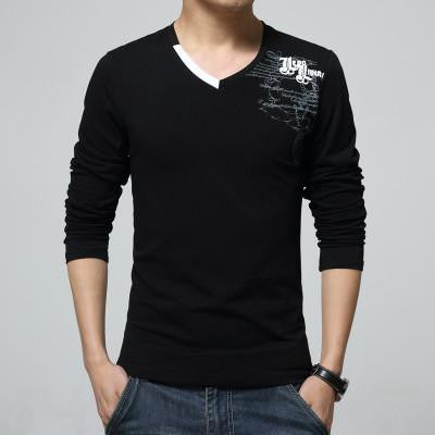 T Shirt Men Long Sleeve Fashion Print Men's Brand Clothing Casual Slim V-neck Cotton T shirt Homme Tees M-5XL