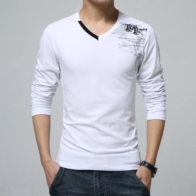 T Shirt Men Long Sleeve Fashion Print Men's Brand Clothing Casual Slim V-neck Cotton T shirt Homme Tees M-5XL
