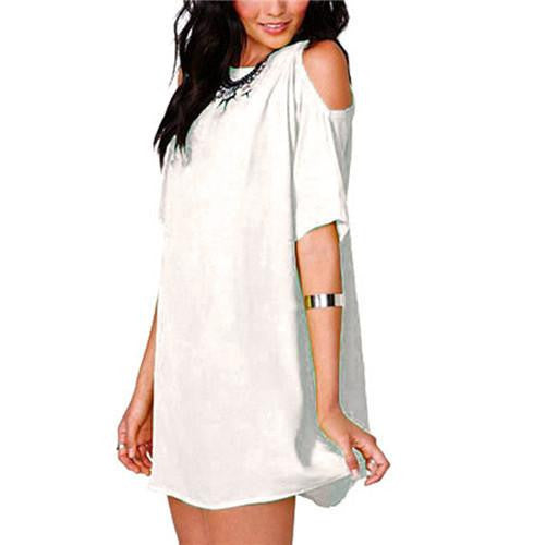 Women Girl Fashion 7 Colors Hollow Out Short Sleeves Candy Color Chiffon Dresses Vestidos
