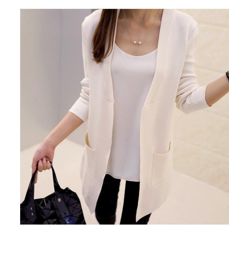 Women Medium-long Cardigan female elegant pocket Knitted Outerwear Sweater Cape Top