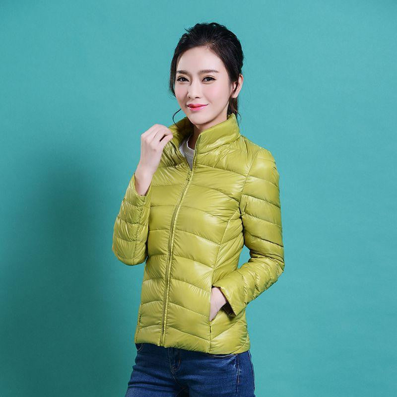 women Plus Size ultra casual light warm duck down jacket Zipper coats Stand Collar slim Outwear suit Parka tops