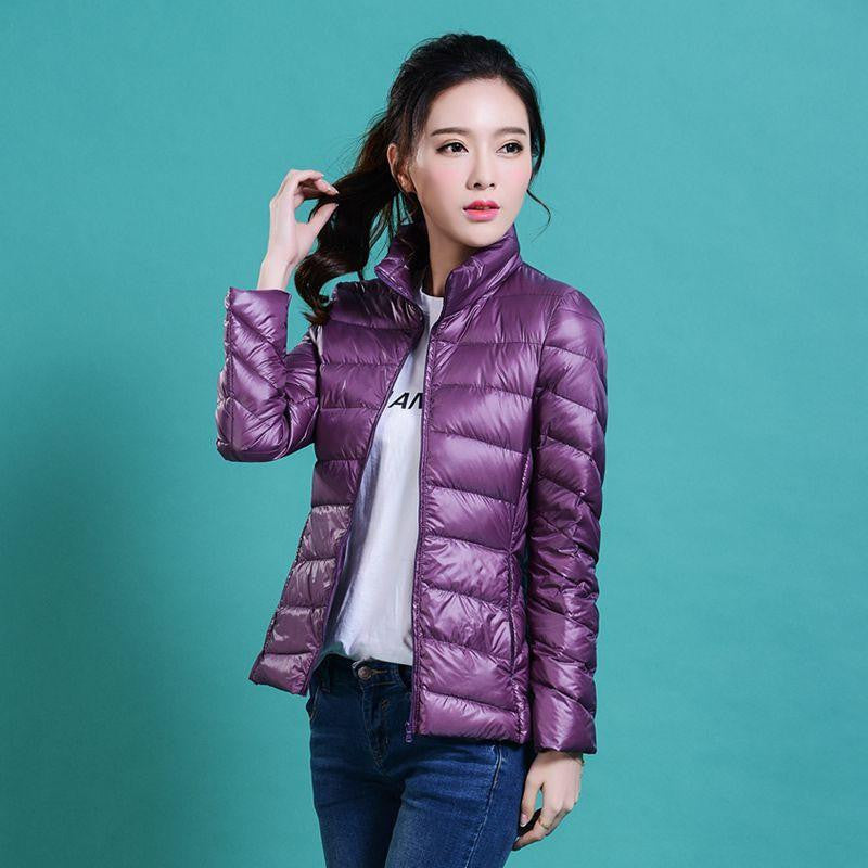 women Plus Size ultra casual light warm duck down jacket Zipper coats Stand Collar slim Outwear suit Parka tops