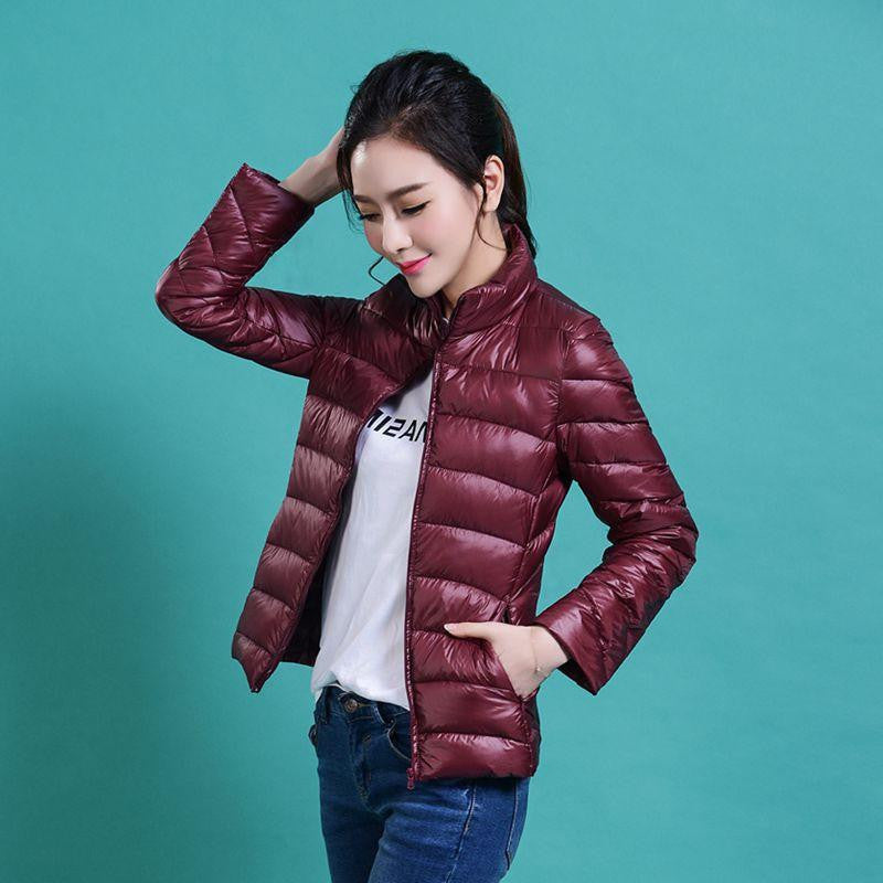 women Plus Size ultra casual light warm duck down jacket Zipper coats Stand Collar slim Outwear suit Parka tops