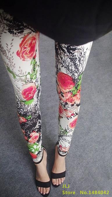 Online discount shop Australia - Ethnic style Retro graffiti paintings Printing flowers trousers printed High elasticity leggings