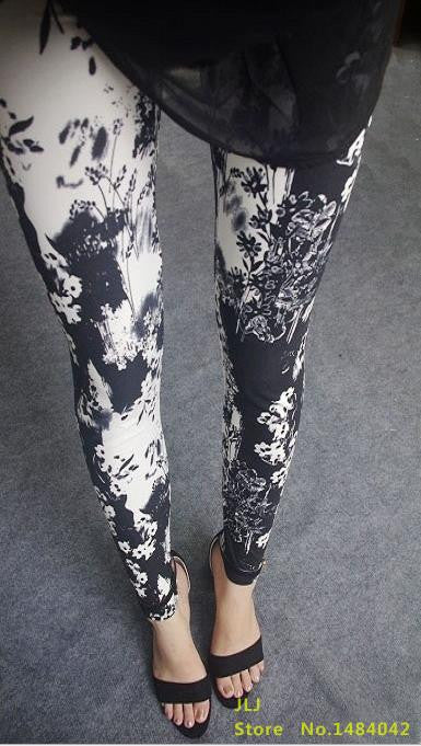 Online discount shop Australia - Ethnic style Retro graffiti paintings Printing flowers trousers printed High elasticity leggings