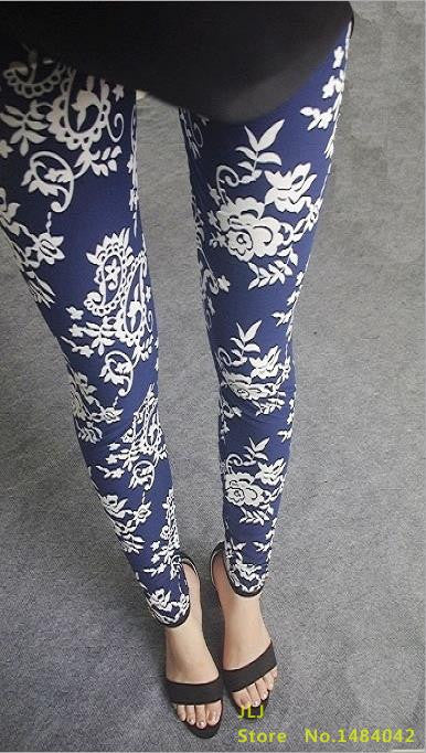 Online discount shop Australia - Ethnic style Retro graffiti paintings Printing flowers trousers printed High elasticity leggings