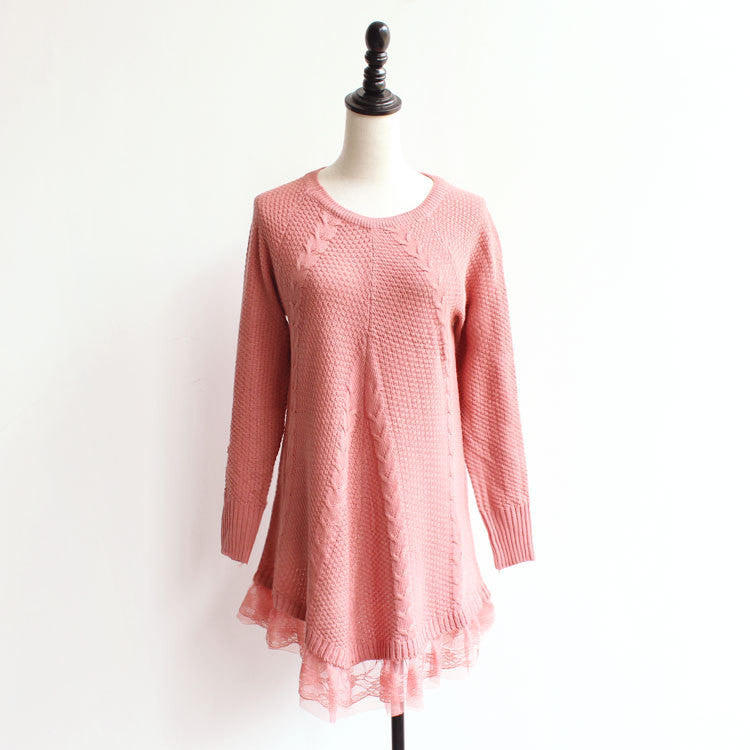 Online discount shop Australia - Lace Women Sweater Dress Oversized Long Sleeve Pink Knitted Sweater New Casual Pullovers Ladies Clothing Tops Knitwear