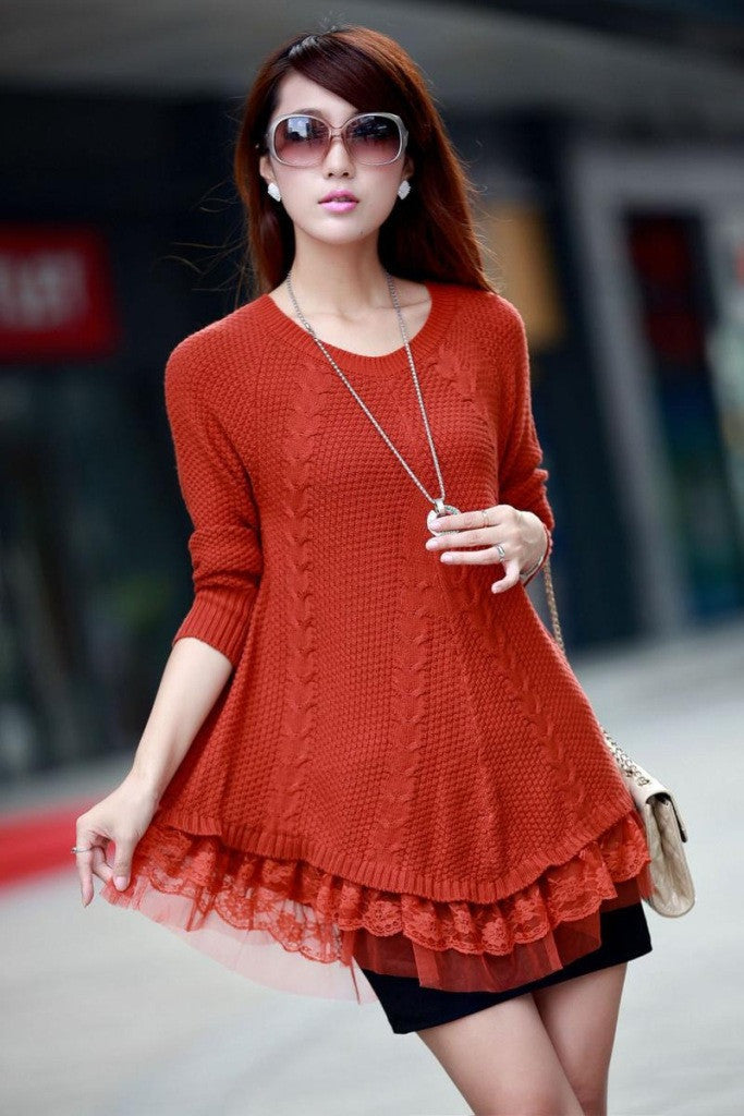 Online discount shop Australia - Lace Women Sweater Dress Oversized Long Sleeve Pink Knitted Sweater New Casual Pullovers Ladies Clothing Tops Knitwear