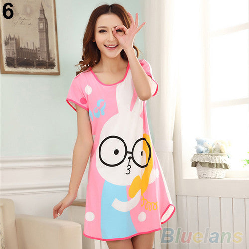 Online discount shop Australia - Cute Women's Cartoon Polka Dot Sleepwear Sleepshirts Short Sleeve Sleepshirt