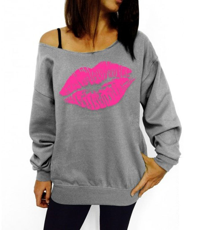 Online discount shop Australia - lip Printed Women Blouse One Shoulder Blouses Shirts  Punk Body Top Lady Plus Size XL