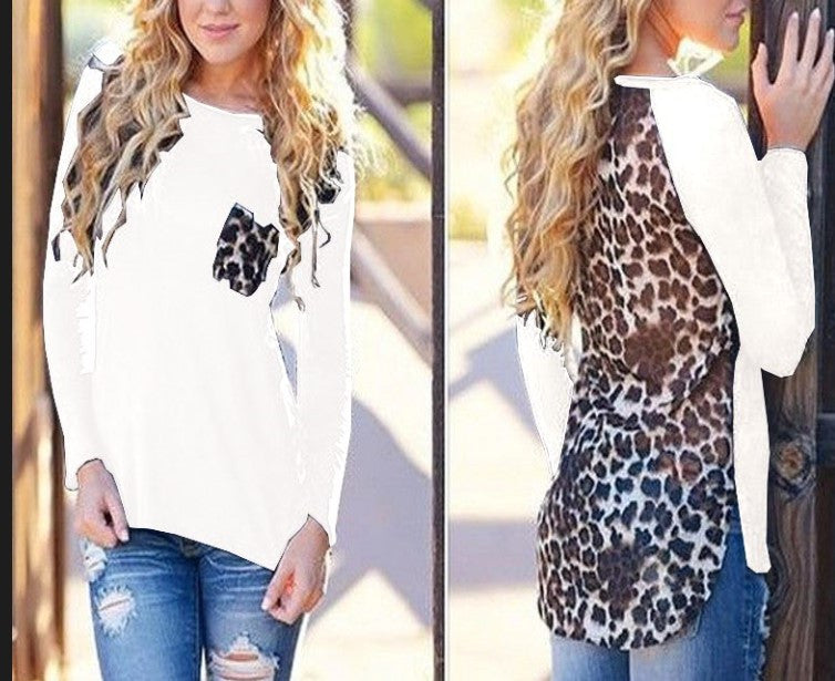 Online discount shop Australia - Loose Plus Size Leopard Chiffon Blouse for Women Lady Long Sleeve Blouse Casual Tops Pocket design Women Shirts J6123