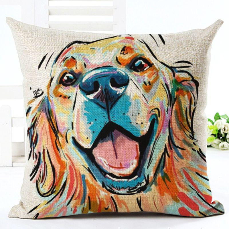 Square Cotton Linen colourfu Bull Terrier Painted Bull dog dachshund 3D Cushion Cover For Home Sofa Pillow Case