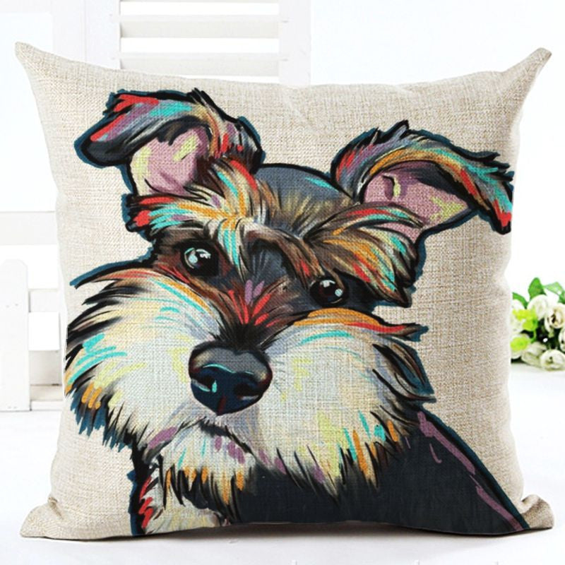 Square Cotton Linen colourfu Bull Terrier Painted Bull dog dachshund 3D Cushion Cover For Home Sofa Pillow Case