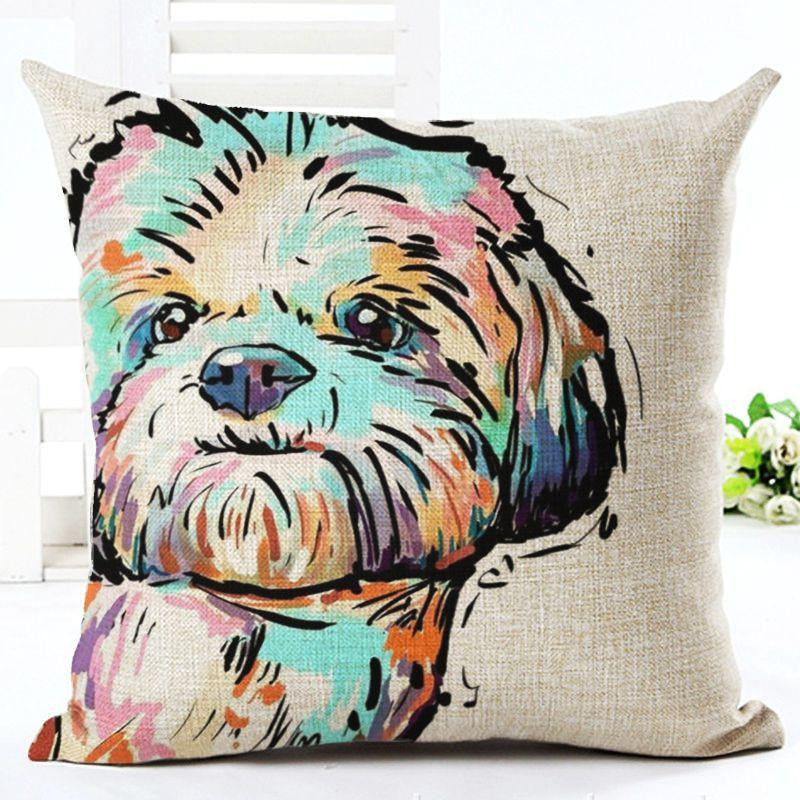 Square Cotton Linen colourfu Bull Terrier Painted Bull dog dachshund 3D Cushion Cover For Home Sofa Pillow Case