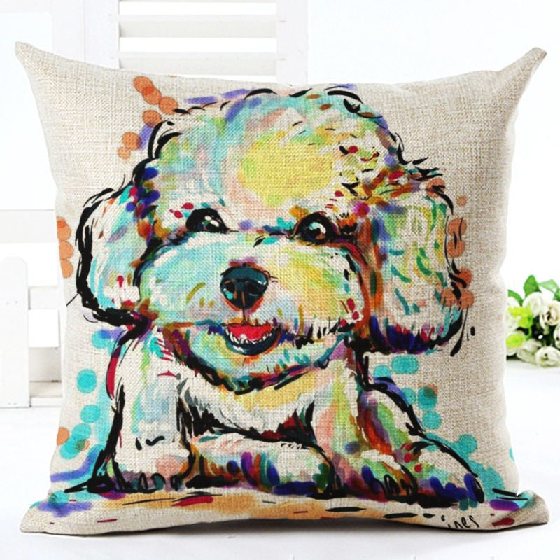 Square Cotton Linen colourfu Bull Terrier Painted Bull dog dachshund 3D Cushion Cover For Home Sofa Pillow Case