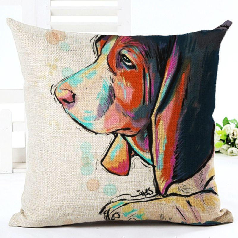 Square Cotton Linen colourfu Bull Terrier Painted Bull dog dachshund 3D Cushion Cover For Home Sofa Pillow Case