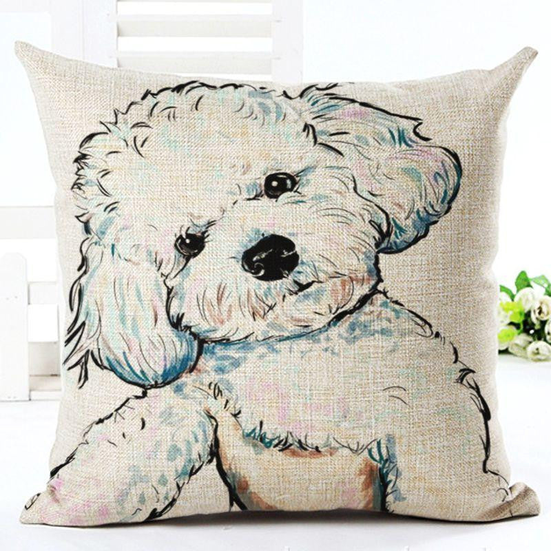 Square Cotton Linen colourfu Bull Terrier Painted Bull dog dachshund 3D Cushion Cover For Home Sofa Pillow Case