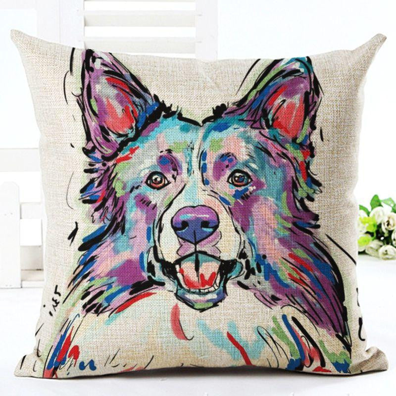 Square Cotton Linen colourfu Bull Terrier Painted Bull dog dachshund 3D Cushion Cover For Home Sofa Pillow Case