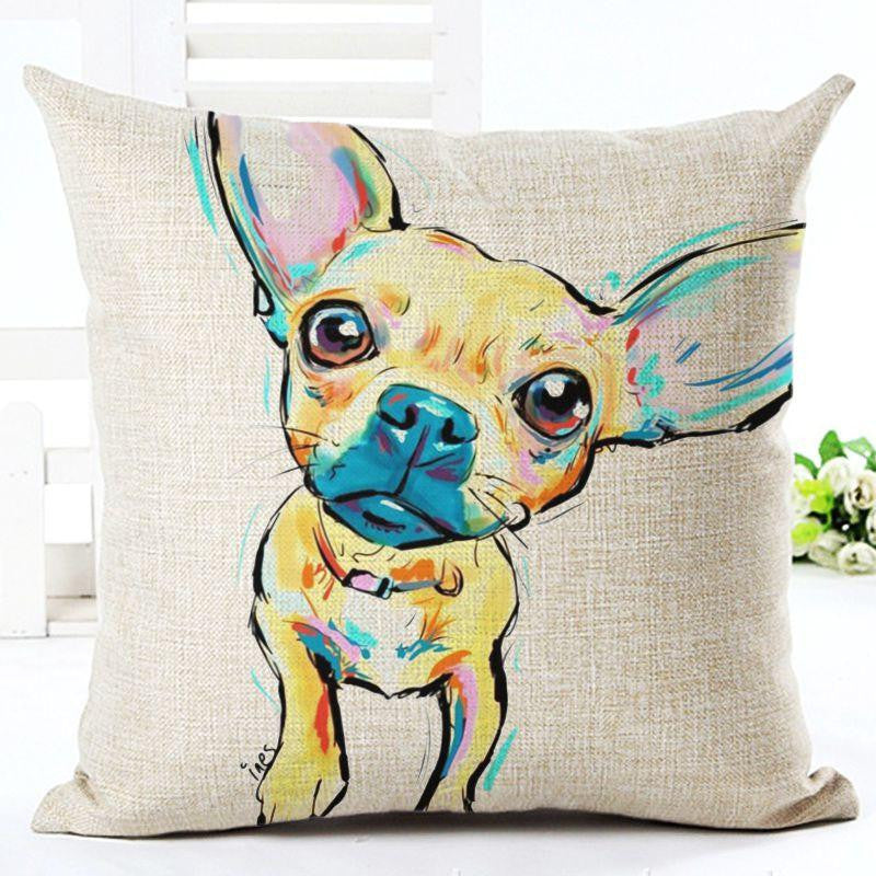 Square Cotton Linen colourfu Bull Terrier Painted Bull dog dachshund 3D Cushion Cover For Home Sofa Pillow Case