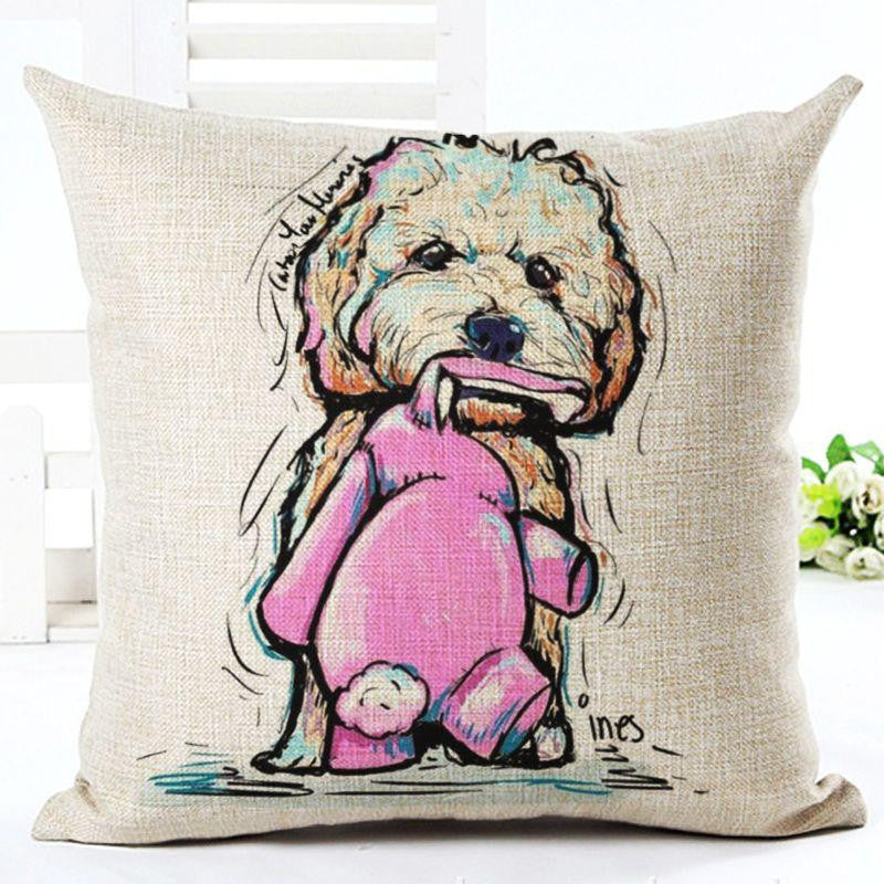 Square Cotton Linen colourfu Bull Terrier Painted Bull dog dachshund 3D Cushion Cover For Home Sofa Pillow Case