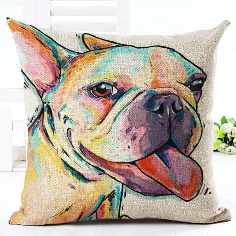 Square Cotton Linen colourfu Bull Terrier Painted Bull dog dachshund 3D Cushion Cover For Home Sofa Pillow Case