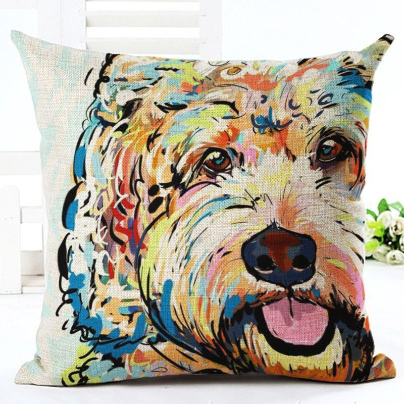 Square Cotton Linen colourfu Bull Terrier Painted Bull dog dachshund 3D Cushion Cover For Home Sofa Pillow Case