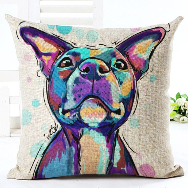 Square Cotton Linen colourfu Bull Terrier Painted Bull dog dachshund 3D Cushion Cover For Home Sofa Pillow Case