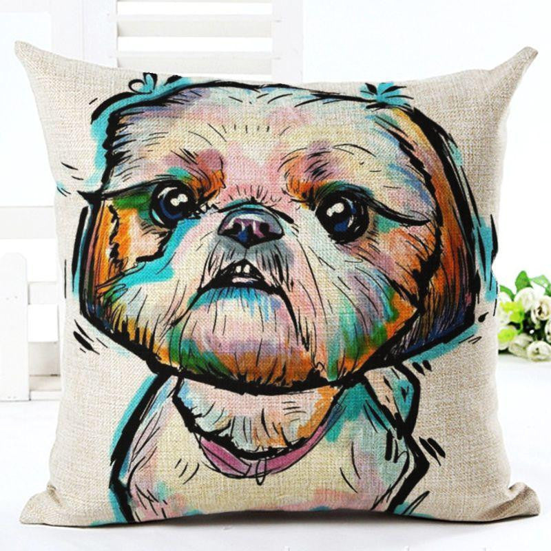 Square Cotton Linen colourfu Bull Terrier Painted Bull dog dachshund 3D Cushion Cover For Home Sofa Pillow Case