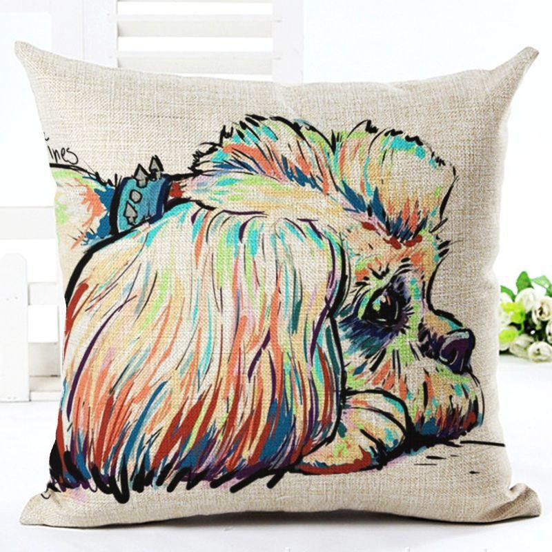 Square Cotton Linen colourfu Bull Terrier Painted Bull dog dachshund 3D Cushion Cover For Home Sofa Pillow Case