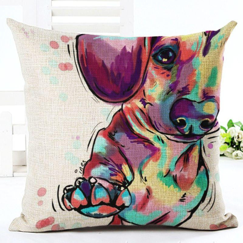 Square Cotton Linen colourfu Bull Terrier Painted Bull dog dachshund 3D Cushion Cover For Home Sofa Pillow Case