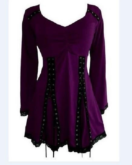 Stylish Long Sleeve Lace Spliced Women's Blouse Victorian Gothic Renaissance Corset shirt Top plus size