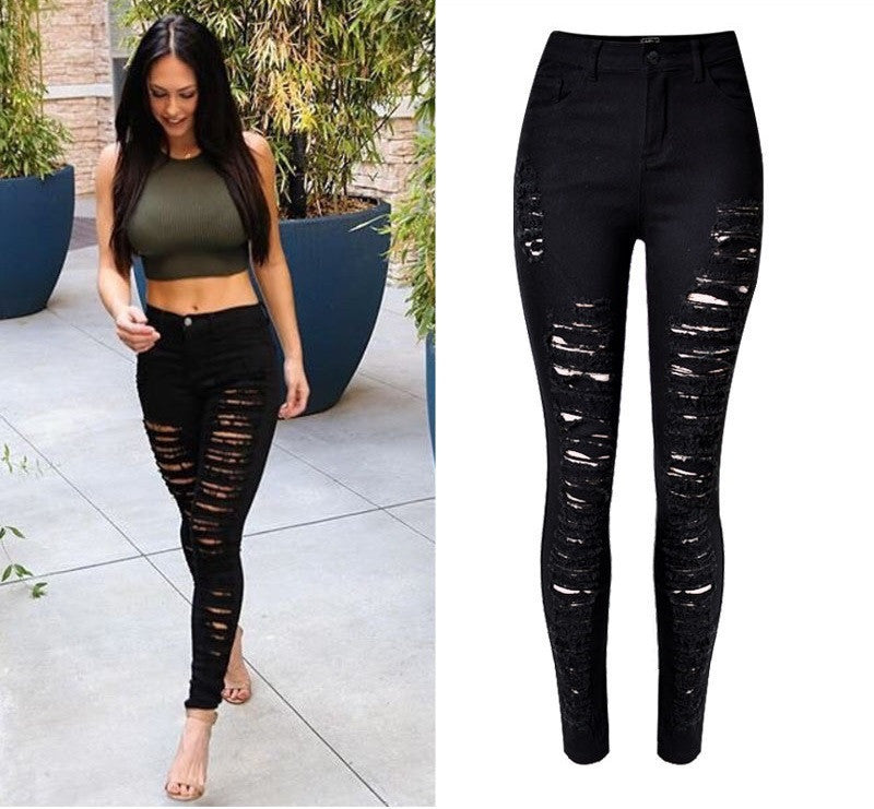 Online discount shop Australia - Fashion Army Green/Black/White Sexy Ripped Jeans Women Plus Size Distressed High Waist Jeans Ladies Skinny Jean Taille Haute