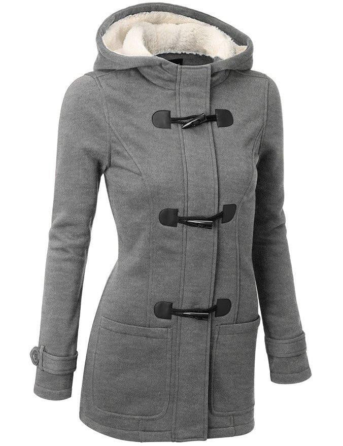 Women Trench Coat Women's Overcoat Female Long Hooded Coat Zipper Horn Button Outwear