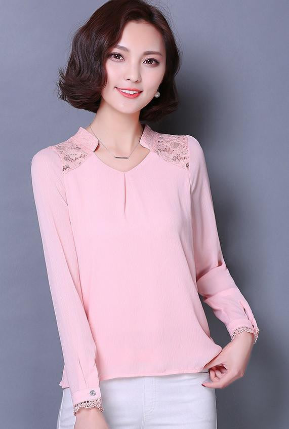 Women Blouses Lace Plus Size Casual shirts Hollow Long-sleeved chiffon blouse Shirt women Tops 377E 20