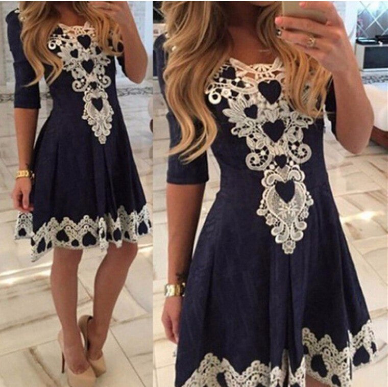 Autumn Summer Womens Evening Party Lace Dress Fall Half Sleeve Casual