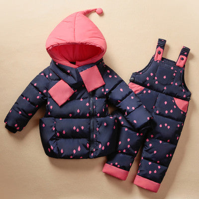 Online discount shop Australia - Children's Clothing Set Kids Ski Suit Overalls Baby Girls Down Coat Warm Snowsuits Jackets+bib Pants 2pcs/set 0-5T