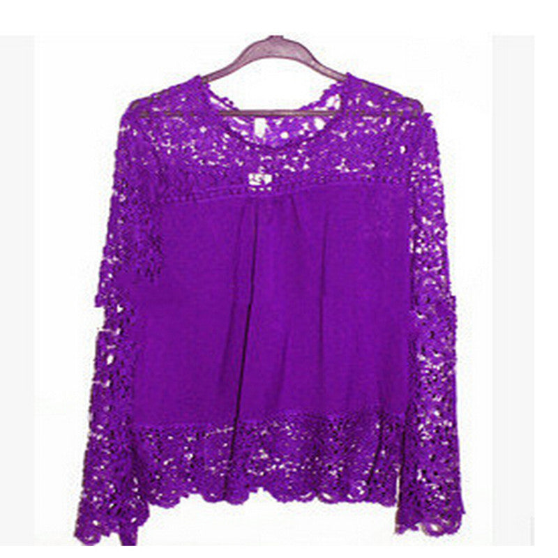 Online discount shop Australia - 5XL large size Fashion Women Lace long Sleeve Chiffon Blouses Shirt Crochet