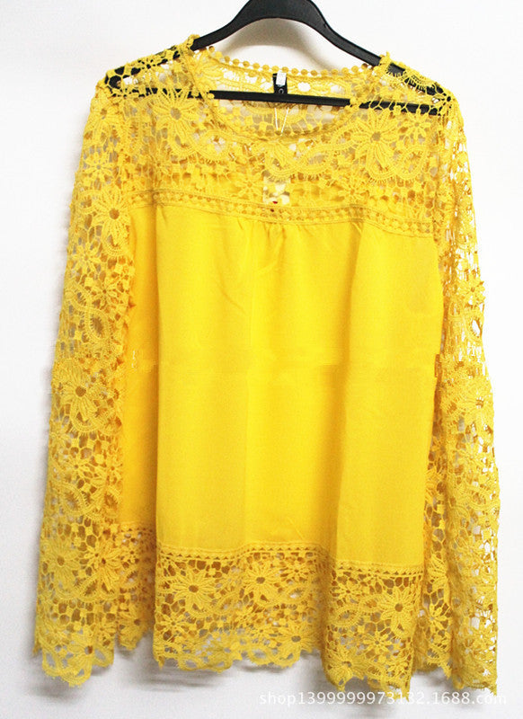 Online discount shop Australia - 5XL large size Fashion Women Lace long Sleeve Chiffon Blouses Shirt Crochet