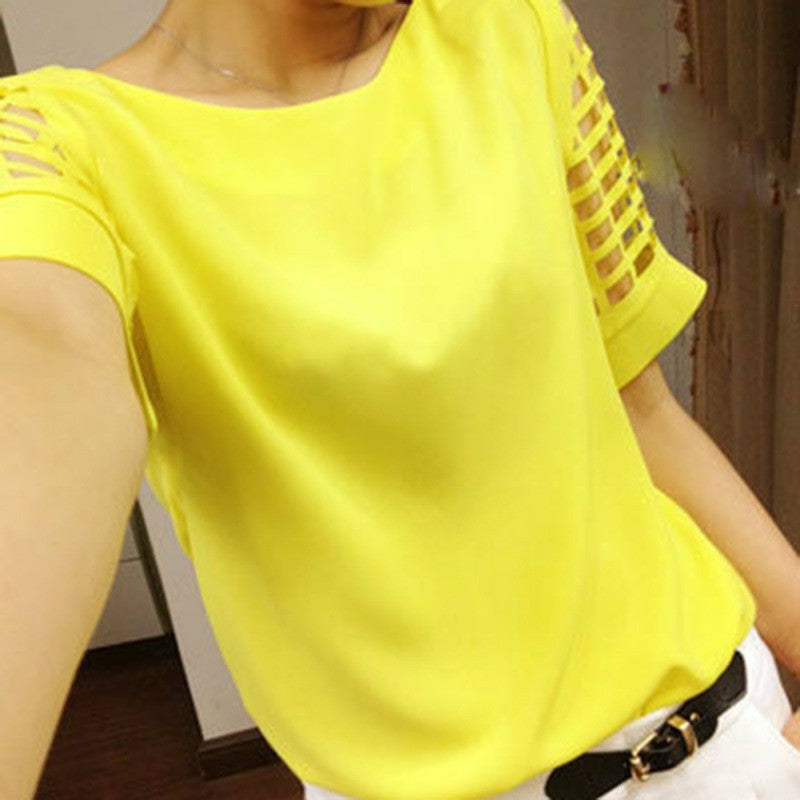 Short Sleeve Hollow Chiffon Blouse Women Ladies Loose Shirt Casual Top Plus size