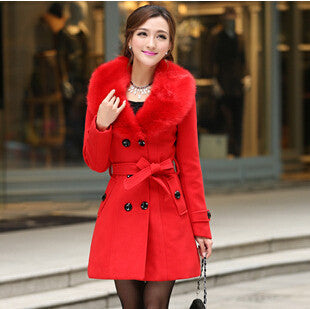 Plus Size M-5XL Coat Women Fashion Slim Big Fur Collar Double-Breasted Womens Wool Blended AE-ME-168