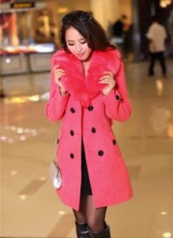 Plus Size M-5XL Coat Women Fashion Slim Big Fur Collar Double-Breasted Womens Wool Blended AE-ME-168