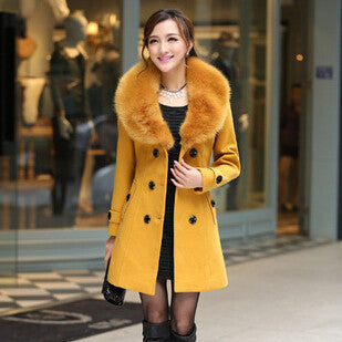 Plus Size M-5XL Coat Women Fashion Slim Big Fur Collar Double-Breasted Womens Wool Blended AE-ME-168