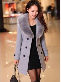 Plus Size M-5XL Coat Women Fashion Slim Big Fur Collar Double-Breasted Womens Wool Blended AE-ME-168