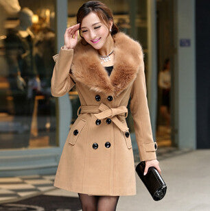 Plus Size M-5XL Coat Women Fashion Slim Big Fur Collar Double-Breasted Womens Wool Blended AE-ME-168