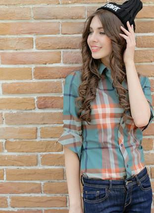 XS-3XL Women Shirt Sanded Loose Plaid Shirt Tops Girl Outerwear Cotton Shirt Female